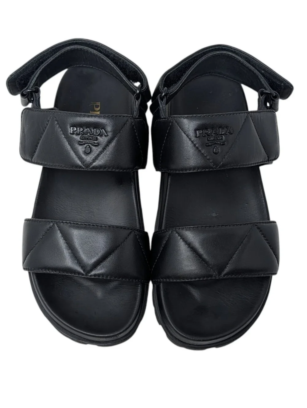 Prada Black Matelasse Quilted Leather Lug Sole Sport Sandals Size EU 38
